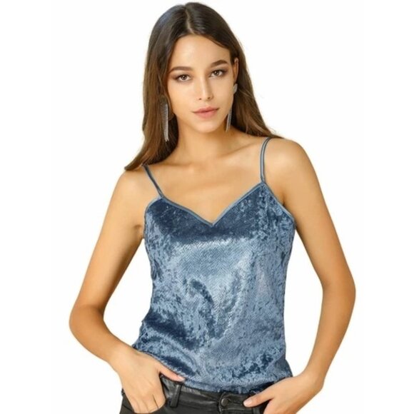 Allegra K Glitter Exotic Faux Snake Print Spaghetti Cami Tank Top Medium Blue - Picture 1 of 6